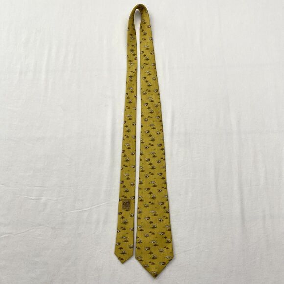 Hermes Paris Tie Mens Yellow Silk Mole Animal Novelty Pattern Luxury Necktie - Picture 6 of 8
